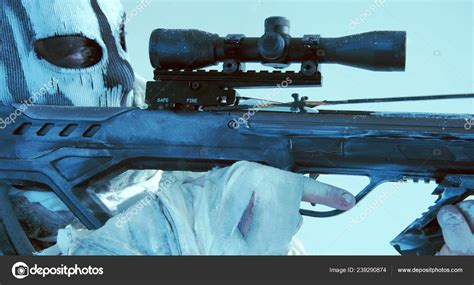 side view warrior man camouflage  crossbow optical sight stock