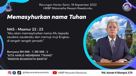 Renungan Harian Senin 19 September 2022 HKBP Maranatha Rawalumbu