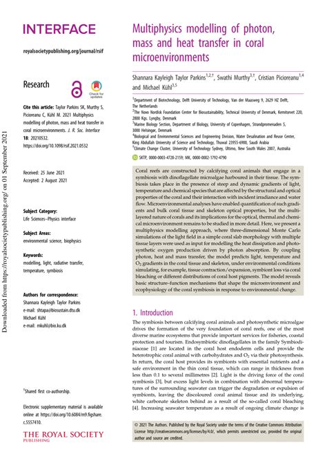 Pdf Multiphysics Modelling Of Photon Mass And Heat Transfer In Coral