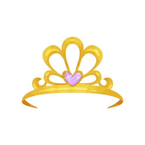 Premium Vector Golden Queen Crown With Precious Purple Stone In Shape