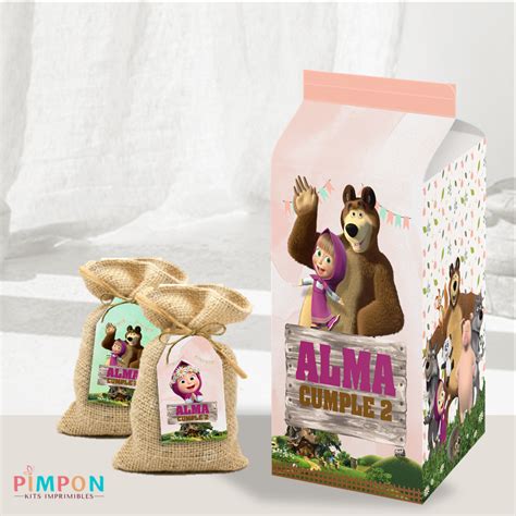 Kit Imprimible Textos Editables Masha Y El Oso Mod 02