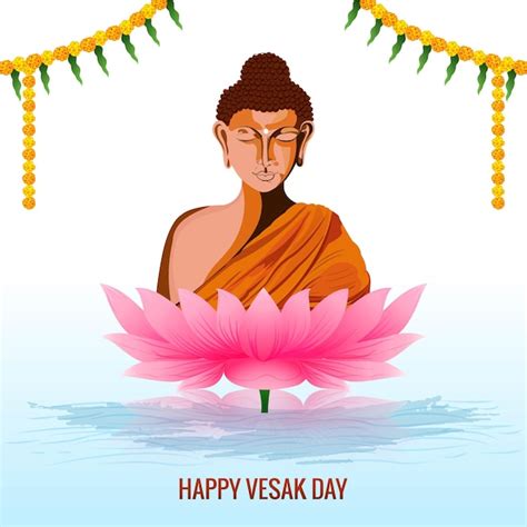 Free Vector Buddha On Lotus Flower Greeting Card On Happy Vesak Day