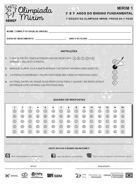 Obmep Mirim Provas Anteriores - Prova OBMEP Mirim 2º e 3º Anos | PDF