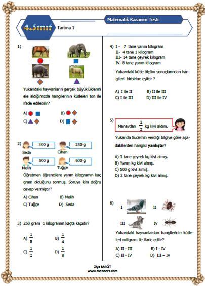 S N F Matematik Tartma Kazan M Testi Meb Ders