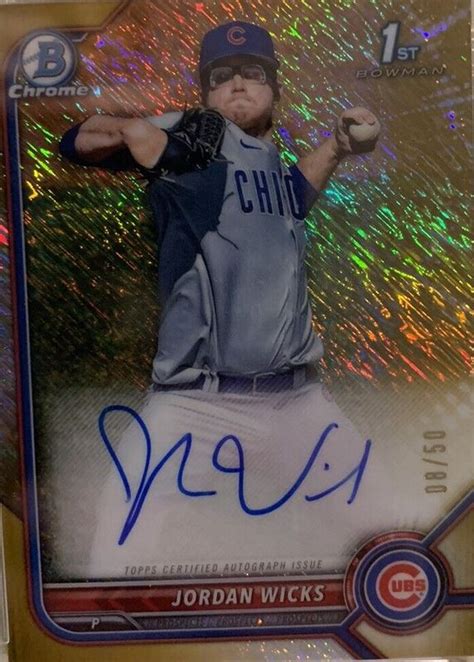 Jordan Wicks 2022 Bowman Chrome Prospect Auto Gold Shimmer Refractor