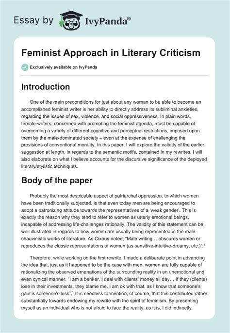 Feminist Approach In Literary Criticism 1976 Words Term Paper Example