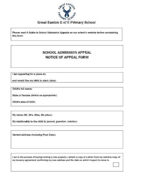 Fillable Online School Admission Appeal Notice Of Appeal Form Fax Email