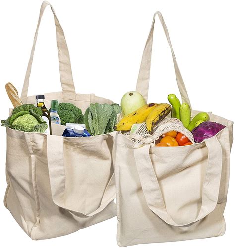 Best Canvas Grocery Shopping Bags With Bottle Sleeves Cloth Tote Shopping Bags Heavy Duty And