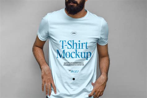 Beard Man Wearing T-Shirt Free Mockup | Mockup World HQ