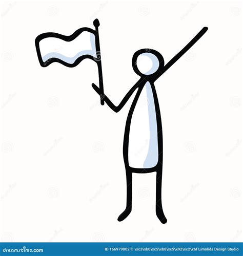 Stick Figure Person Waving Flag Hand Drawn Isolated Human Doodle Icon