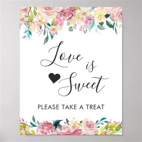 Love Is Sweet Dessert Bar Pastel Blush Floral Poster Zazzle