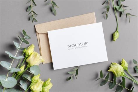 Premium Psd Wedding Invitation Card Mockup With Envelope And Flowers