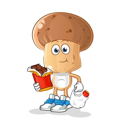 Premium Vector Mushroom Head Cartoon Eat Chocolate Mascot Cartoon Vector