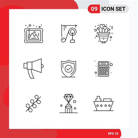 Pack of 9 creative Outlines of confirm megaphone heart loud ads