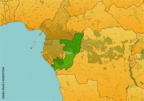 Congo Map Showing Country Highlighted In Green Color With Rest Of