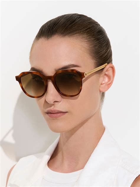 Tortoiseshell Recycled Acetate Chain Link Sunglasses Charles And Keith In