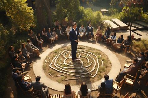 Premium Photo A Man Is Standing In Front Of A Labyrinth With The Word