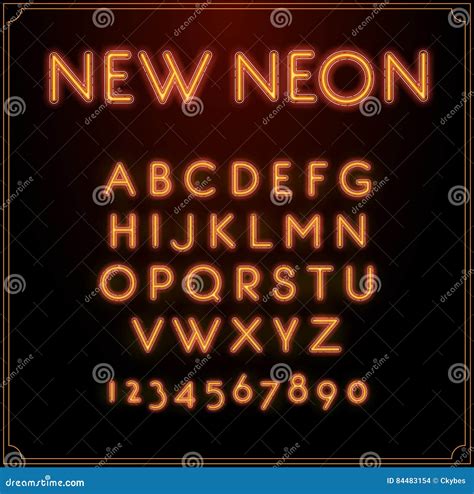 Neon Font Type Alphabet Glowing In Vector With Numbers Stock Vector