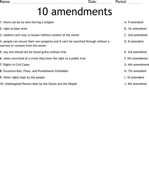 Amendments Worksheet Wordmint