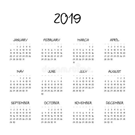 Vector Calendar Year 2019 Week Starts From Sunday Stock Vector Illustration Of Header