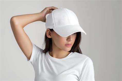 White Baseball Cap Mockup Template On Womans Head Premium Ai