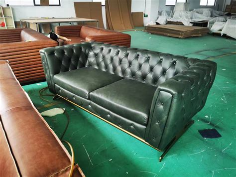 Supply Modern green leather chesterfield sofa with metal steel legs Wholesale Factory - Foshan ...