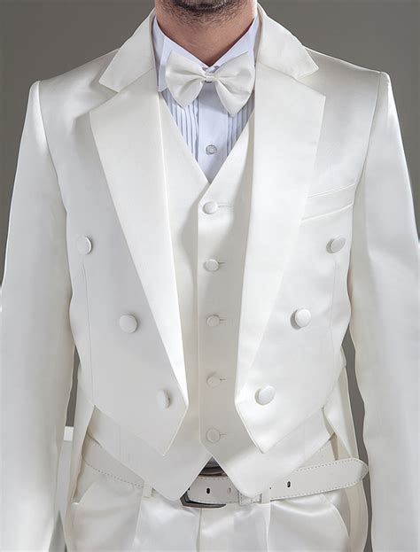 Ivory Lapel Double Breasted Button Worsted Groom Wedding Tuxedo