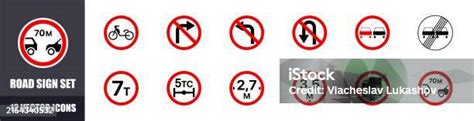 Round Road Signs Icons Red Circle Road Signs Set Flat Style Vector