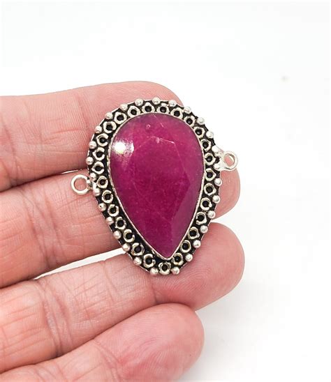 Faceted Ruby Gemstone Connector Ruby Gemstone Pendants Silver Link