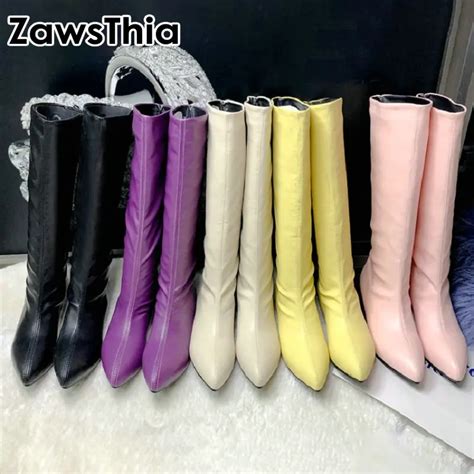 Zawsthia Winter Herbst Gelb Lila Rosa Frau Stiefel Spitz Niedrigen