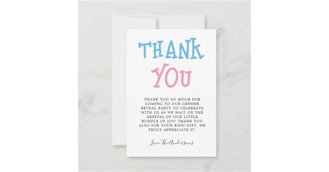 Pink Blue Gender Reveal Party Thank You Card Zazzle