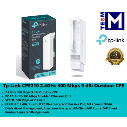 Tp Link CPE210 2 4GHz 300 Mbps 9 DBi Outdoor CPE