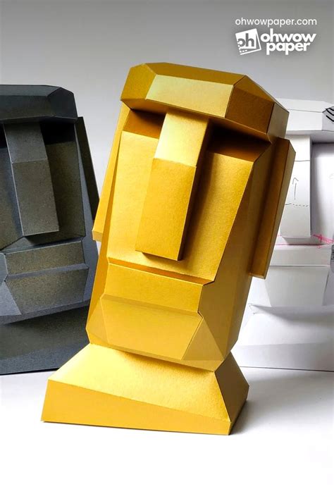 Moai Papercraft Template Build D Low Poly Moai Paper Sculpture Put