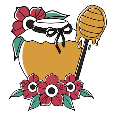 Diseño Png Y Svg De Tarro De Miel De Abeja Con Flores Alrededor Para