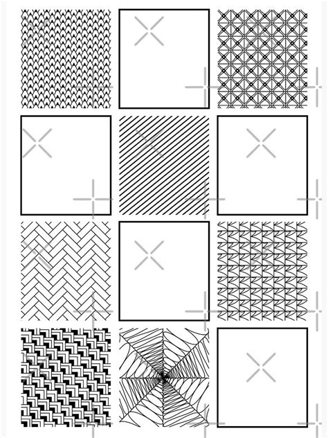 Zentangle Wall Art Squares Pattern Simple Drawing Art Board Print