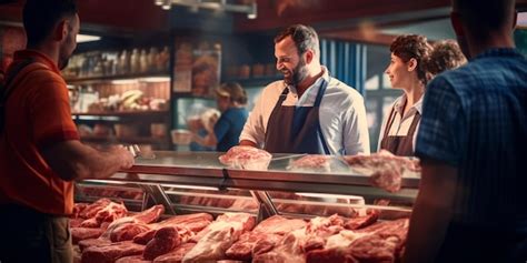 Un Vendedor Que Muestra Varios Cortes De Carne E Interactúa Con Los