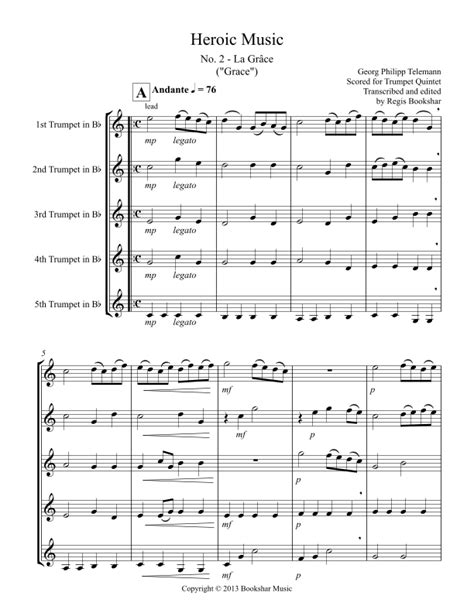 Heroic Music No La Grace Bb Trumpet Quintet Arr Regis