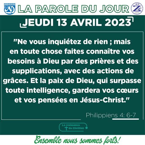 La Parole Du Jour Du Jeudi 13 Avril 2023 Eglise Des Assemblées De