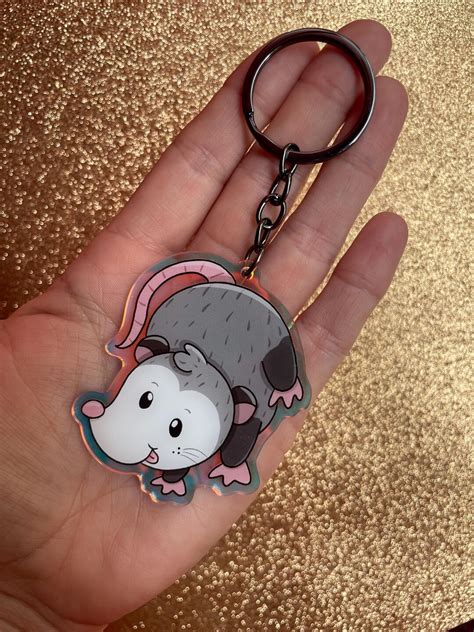 2 5 Opossum Keychain Two Sided Image Rainbow Acrylic Etsy