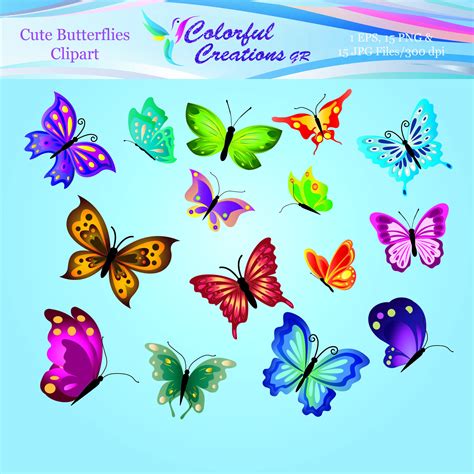 20 Off Sale Cute Butterflies Digital Clipart Colorful Butterflies