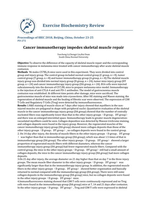 PDF PO 272 Cancer Immunotherapy Impedes Skeletal Muscle Repair