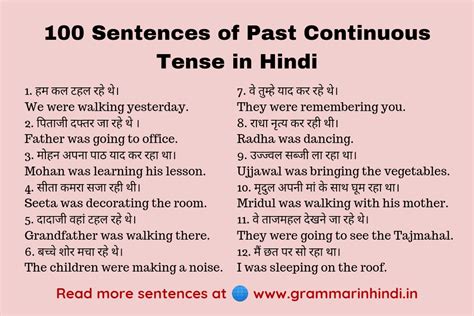 100 Sentences Of Past Continuous Tense In Hindi Examples