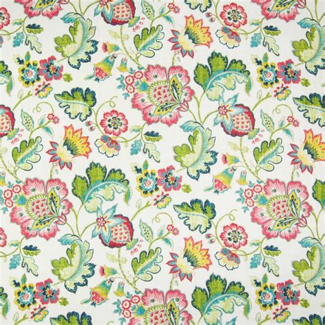 Springrose Blue And Green Floral Linen Upholstery Fabric By The Yard