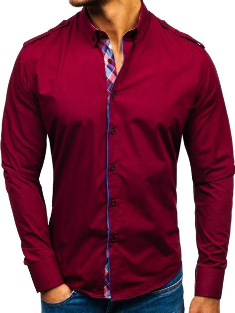 Camisa Elegante De Manga Larga Para Hombre Burdeos Bolf 1758 Rojo Burdeos