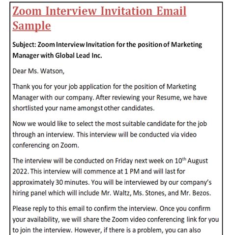 3 Best Interview Invitation Email Templates [pdf And Word] Day To Day Email