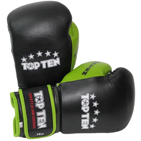 Black And Green Top Ten Fight 10oz Boxing Gloves