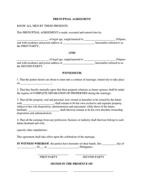 Prenuptial Agreement Pdf Marriage Property