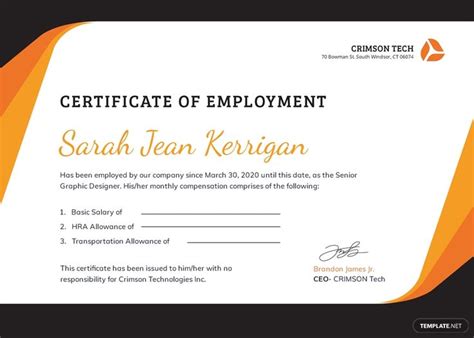 Certificate Of Employment With Compensation Template Google Docs