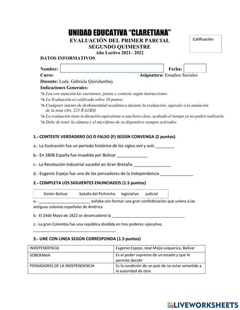 Evaluacion Online Exercise For Sexto Live Worksheets