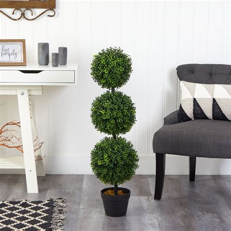 3 Boxwood Triple Ball Topiary Artificial Tree Indooroutdoor Nearly Natural